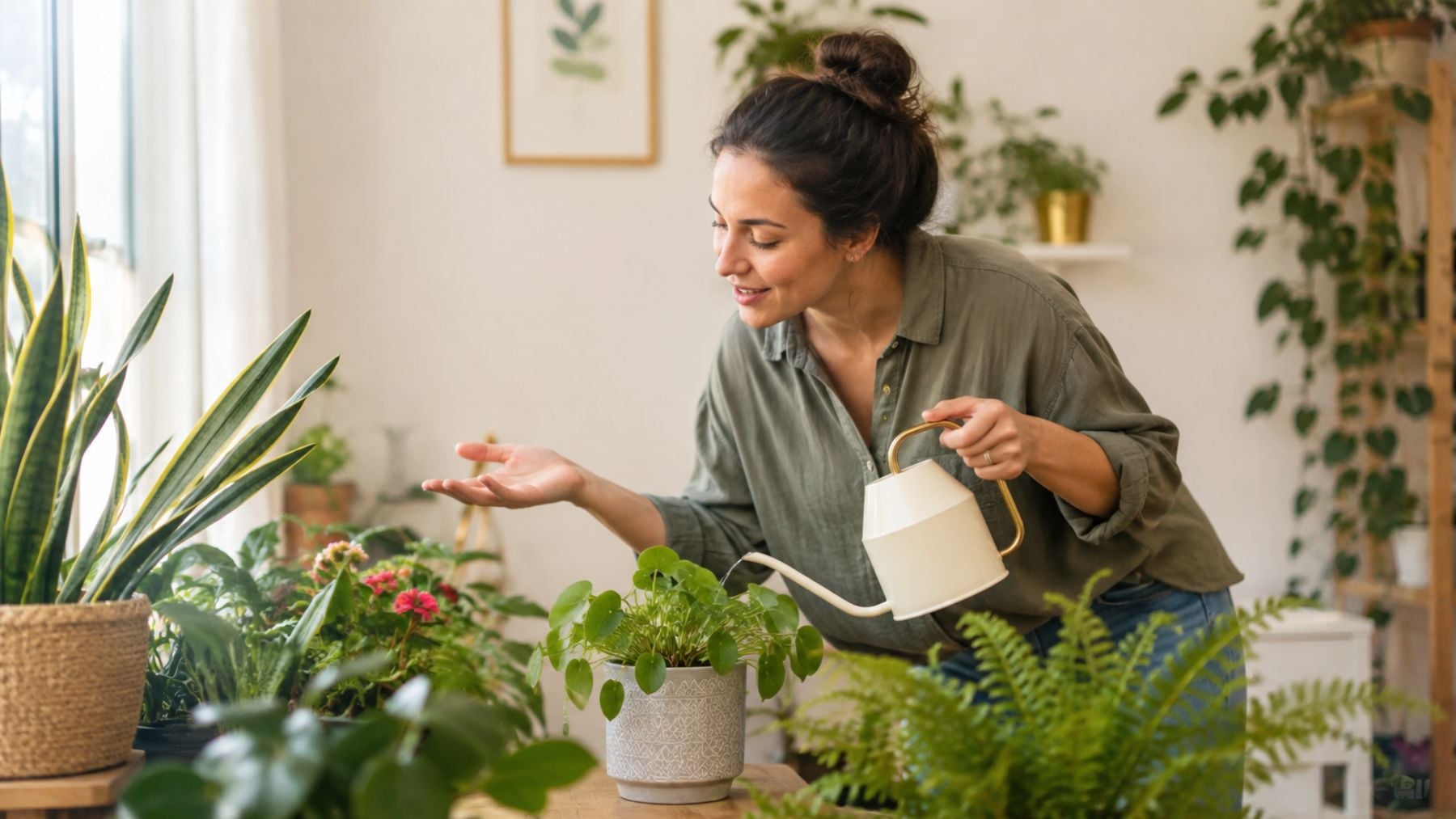Cuidado de las plantas. Generado por IA.
