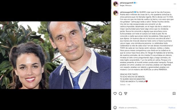 Adriana Ugarte se despide de Francesc Garrido en Instagram.