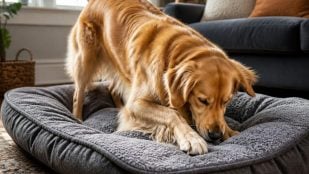El perro rasca la cama