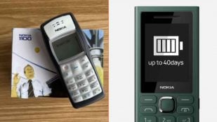 Nokia 300 Charge junto a un Nokia 1100 clásico para comparar dos generaciones de teléfonos básicos