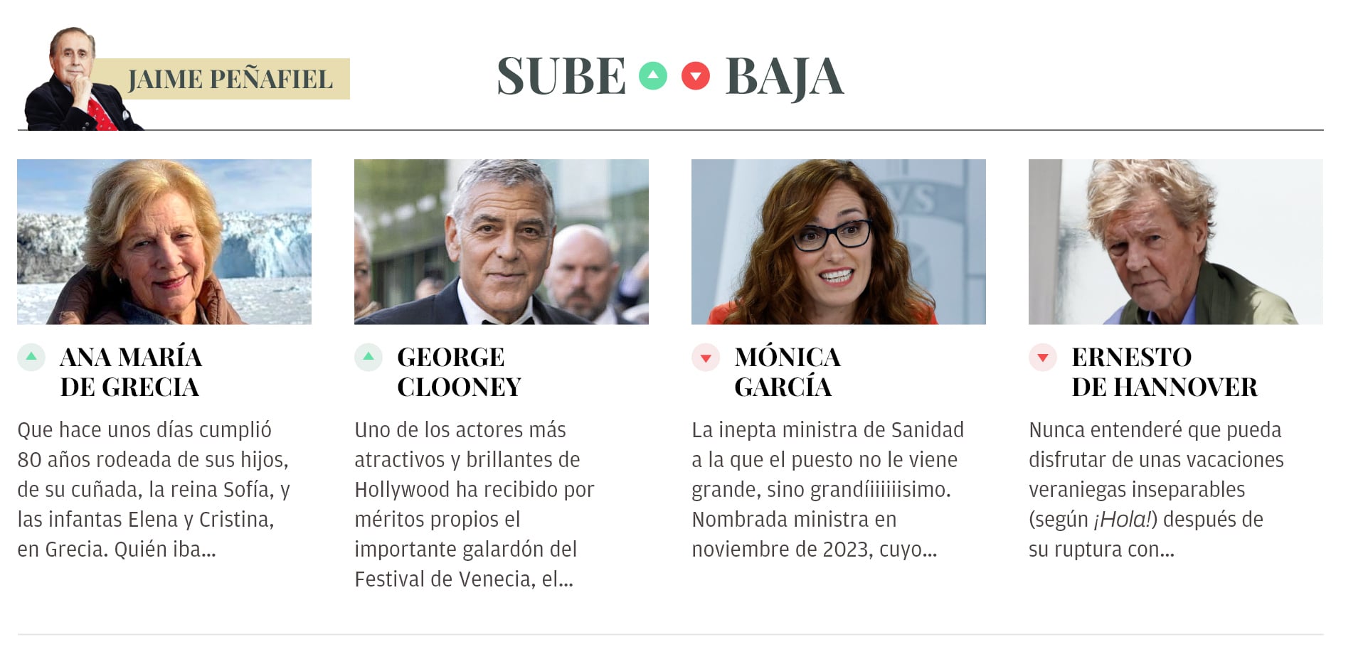 Sube & Baja, por Jaime Peñafiel: semana del 29 de agosto al 4 de septiembre