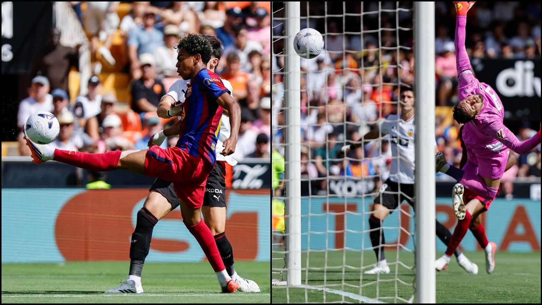 Lamine Yamal se inventa una maravilla para adelantar con un golazo al Barcelona en Mestalla