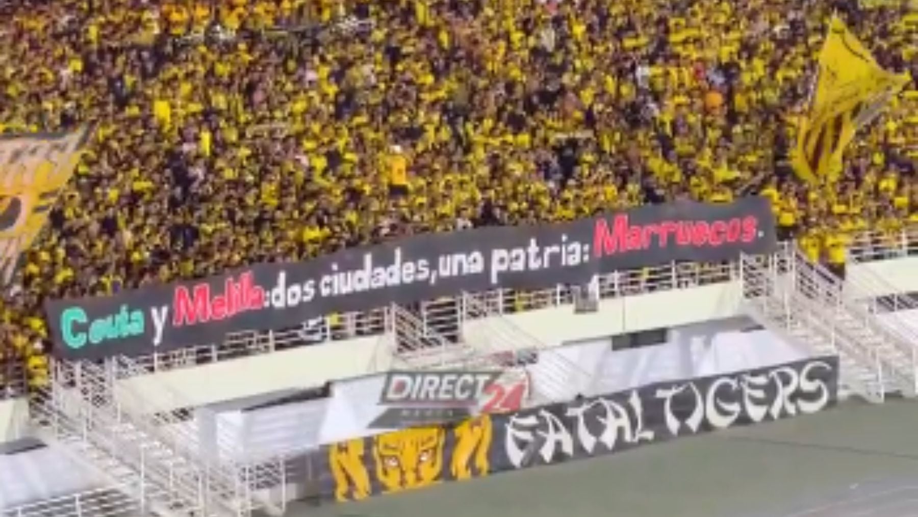 La provocativa pancarta de los ultras del fútbol marroquí: Ceuta y Melilla, dos ciudades, una sola patria, Marruecos