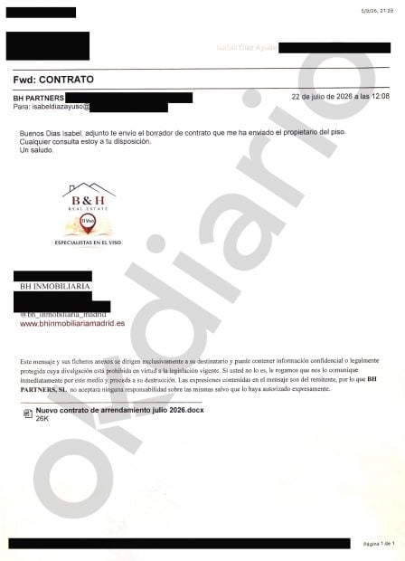 El mail de la inmobiliaria a Ayuso