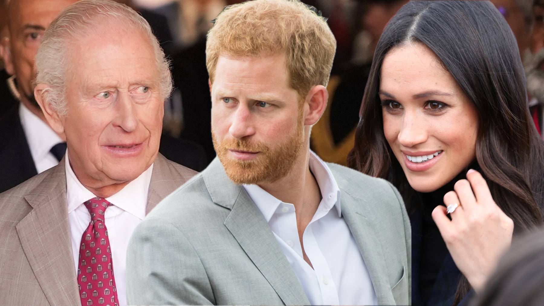 El rey Carlos III, el príncipe Harry y Meghan Markle. (Foto: Europa Press)
