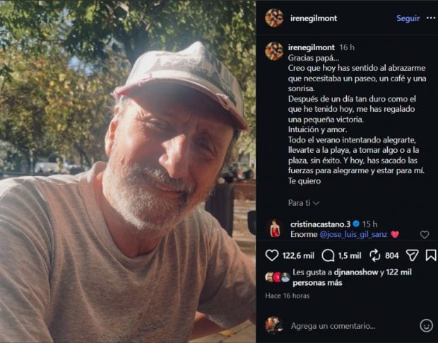 Imagen de la publicaci&oacute;n de Irene Gil, hija de Jos&eacute; Luis Gil, en redes sociales (Instagram).
