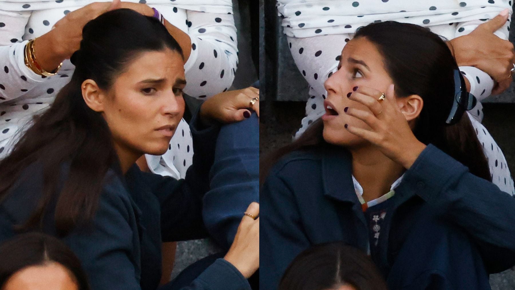 La angustia de Tana Rivera ante la cogida de Roca Rey. (Fotos: Europa Press)