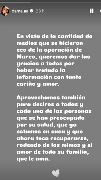 El comunicado de la ex de Melendi. (Foto: Redes Sociales)