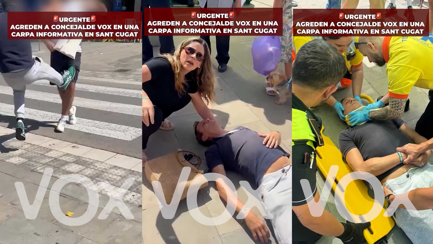 Un independentista agrede violentamente a un concejal de Vox en Barcelona por poner una carpa informativa