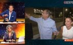 Antonio Gómez, reportero de Horizonte, junto a Verónica, una vecina de Ceuta en el momento en el que son apedreados (Mediaset).