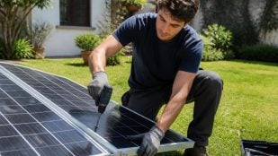 Paneles solares en el jardín