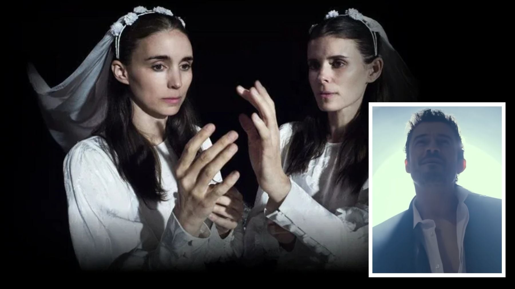 Rooney Mara, Kate Mara y Orlando Bloom en ‘Bucking Fastard’. (Providence Road Entertainment)