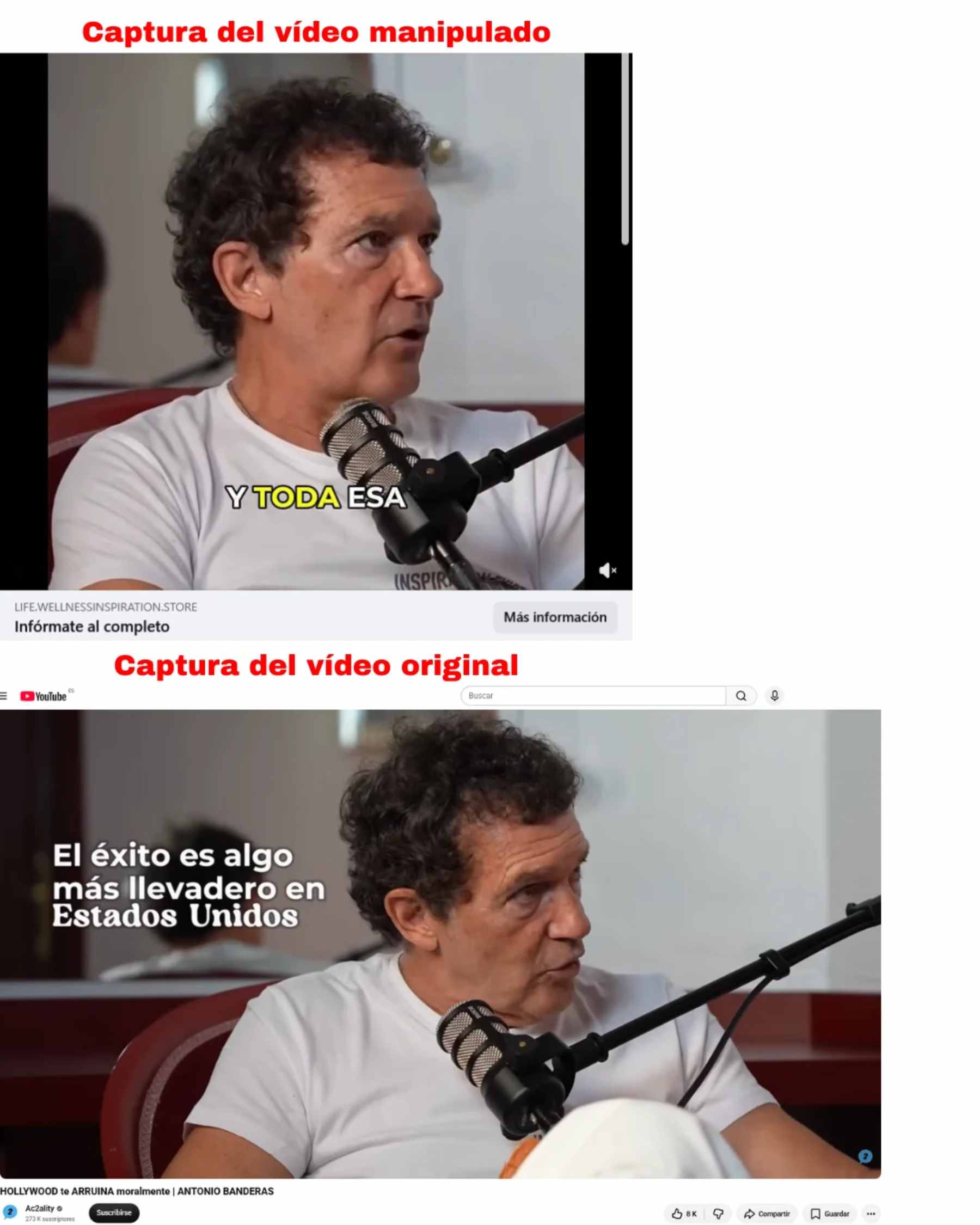 Imagen del anuncio falso de Antonio Banderas. (Foto: Maldita.es)