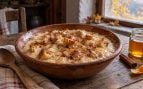 Migas dulces con miel, migas de la abuela, receta de pueblo aragonés, receta de Huesca, postre de Mediano.