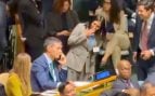 Delcy Rodríguez se da un paseo de 45 segundos por toda la sala de la Asamblea de la ONU para saludar a Sánchez