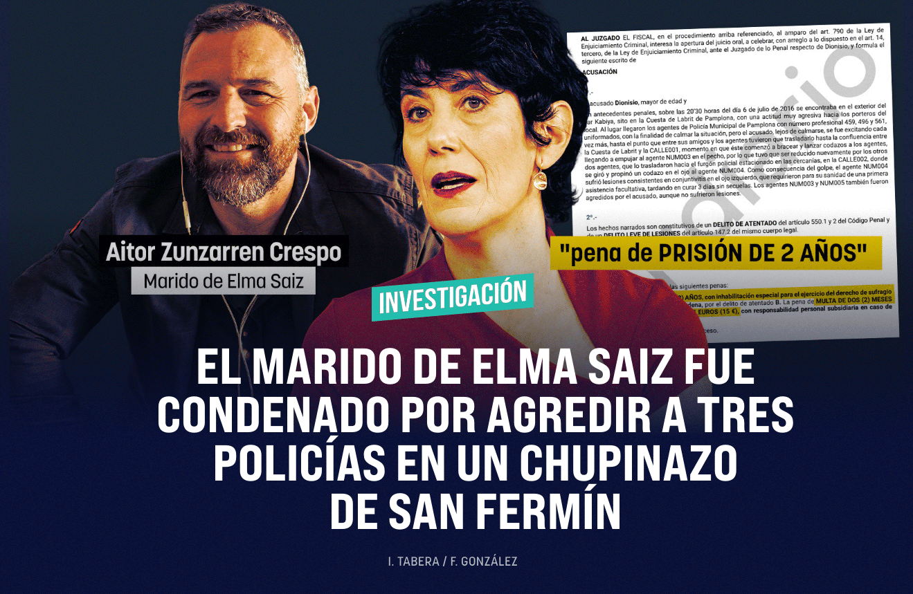El marido de la ministra Elma Saiz fue condenado por agredir a tres policías en un chupinazo de San Fermín