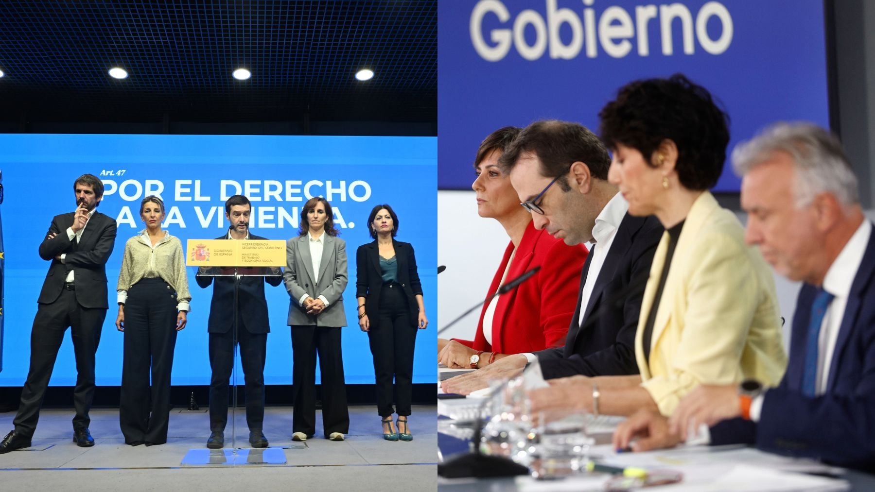 Los ministros de Sumar y los socialistas.