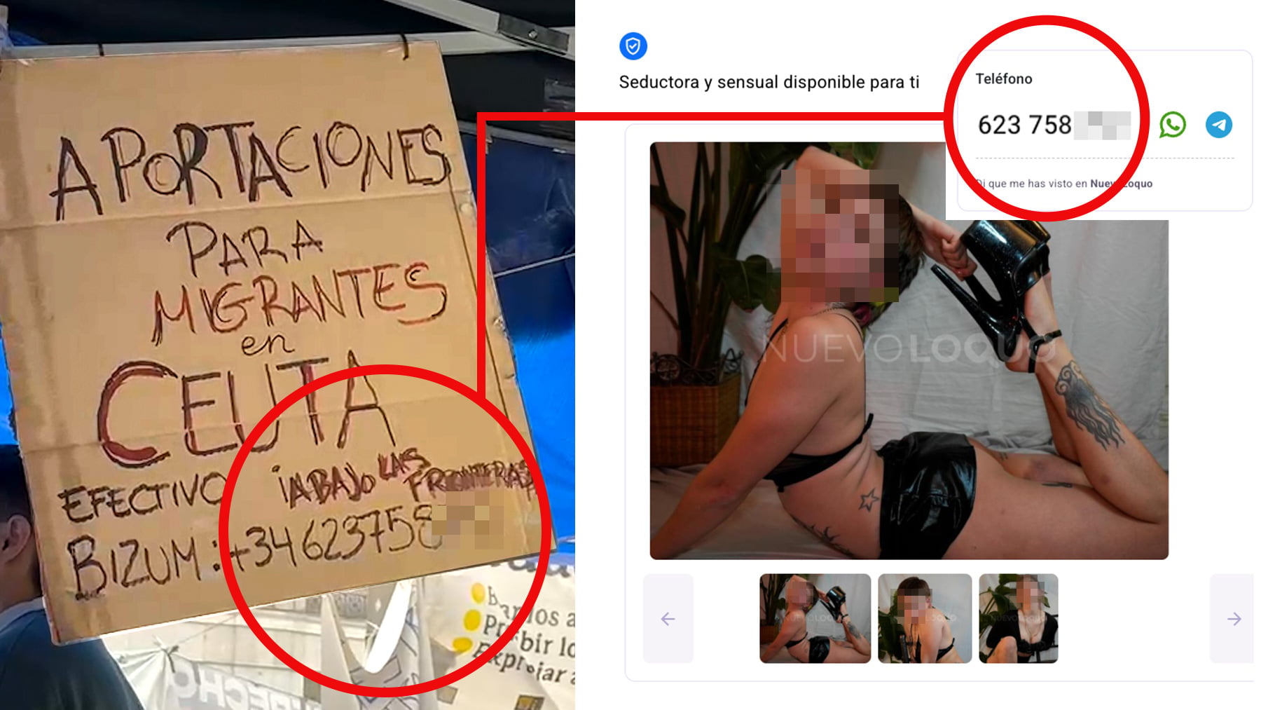 El timo de Sol: los acampados piden dinero para los migrantes de Ceuta con el número de móvil de Bengala, una prostituta