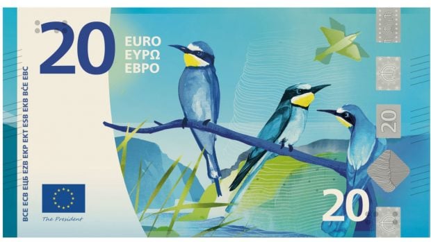 Propuesta de dise&ntilde;o para el nuevo billete de 20 euros. Fuente: Banco Central Europeo (BCE).