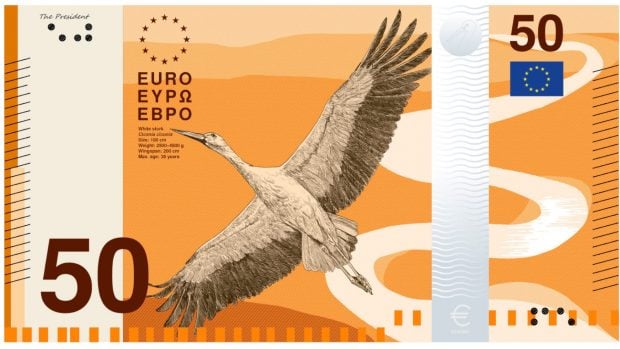 Propuesta de dise&ntilde;o para el nuevo billete de 50 euros. Fuente: Banco Central Europeo (BCE).