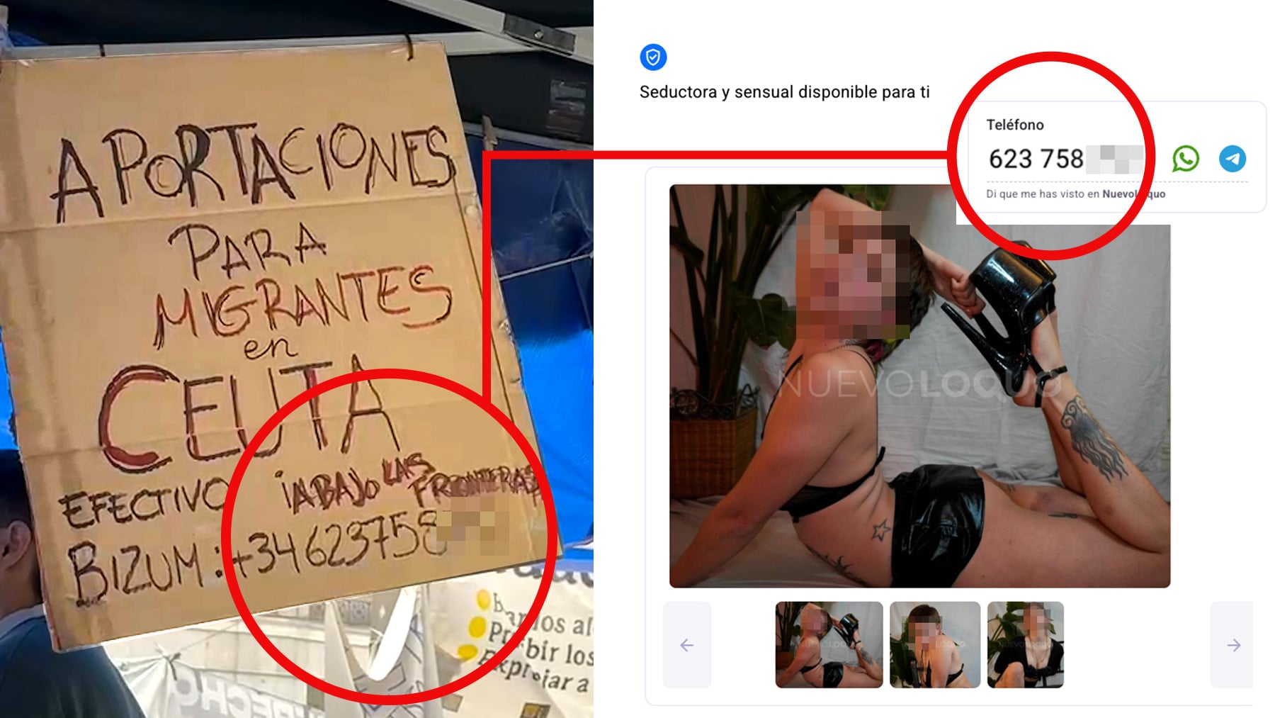 El timo de Sol: los acampados piden dinero para los migrantes de Ceuta con el número de móvil de Bengala, una prostituta