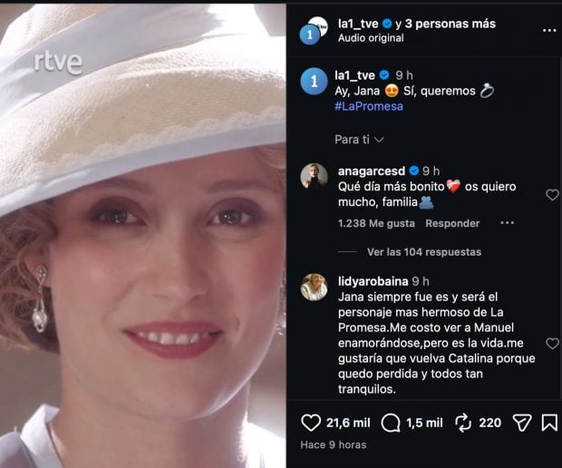 Comentario de Ana Garcés en Instagram.