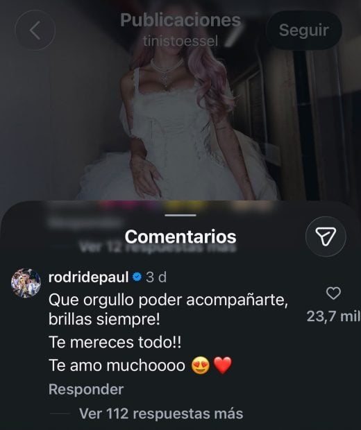 Captura de pantalla del comentario de Rodrigo De Paul (Foto: Instagram)