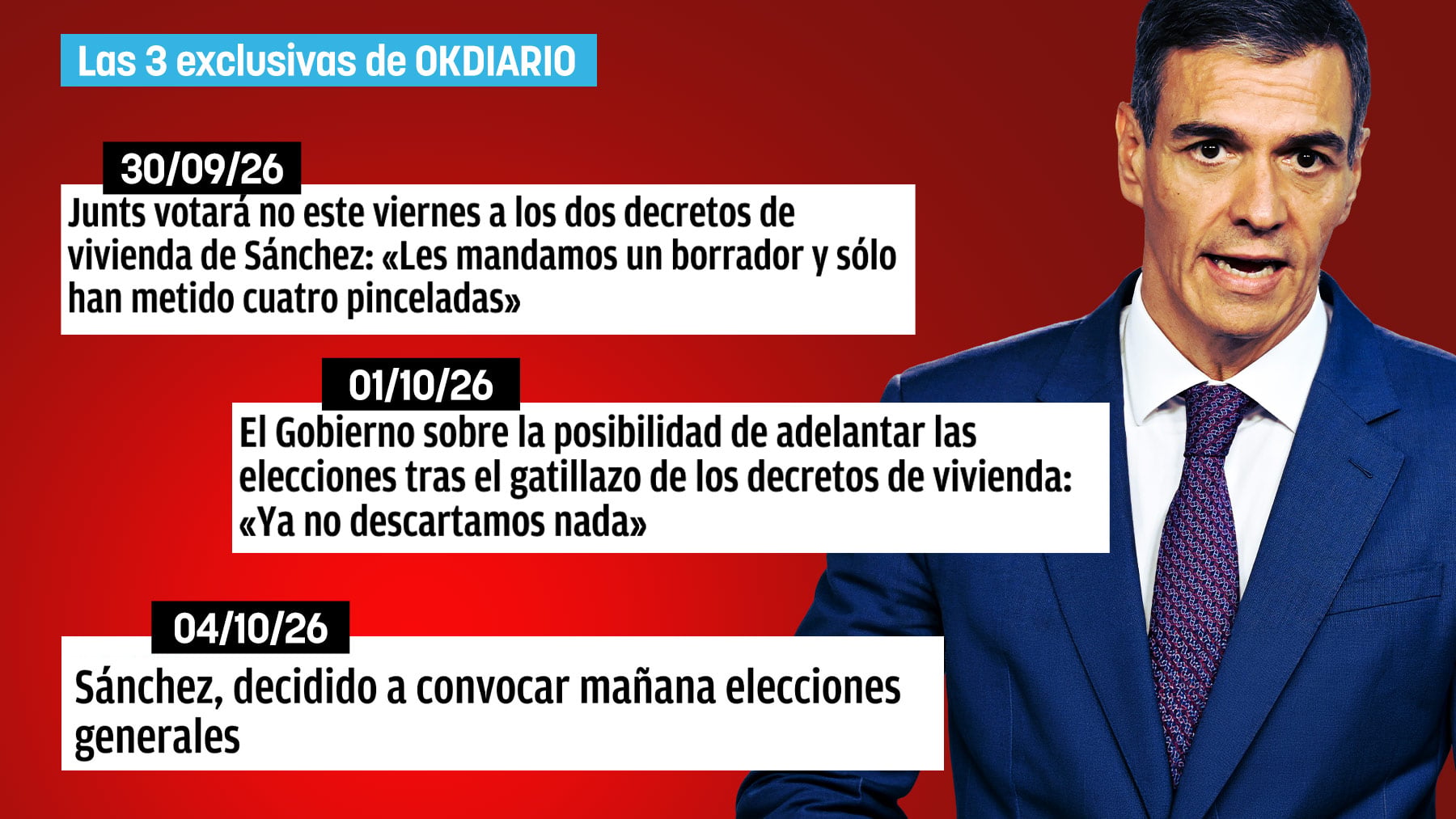 El anuncio presidencial de elecciones en tres exclusivas adelantadas por OKDIARIO de miércoles a domingo