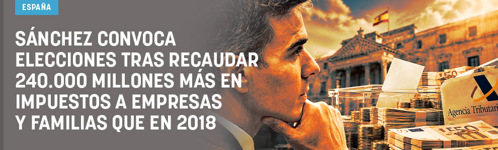 Sánchez convoca elecciones tras recaudar 240.000 millones más en impuestos a empresas y familias que en 2018