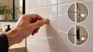 Truco moneda albañiles, truco de los albañiles para saber si el alicatado está bien, cómo revisar los azulejos, cómo revisar los azulejos del baño, truco de los albañiles para alicatado perfecto.