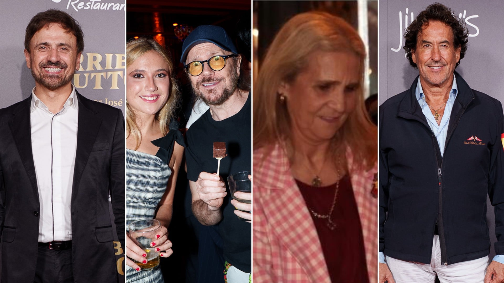 El actor y director José Mota, la hija de José Mota, Daniela, con el actor Santiago Segura, la infanta Elena y Álvaro de Marichalar.