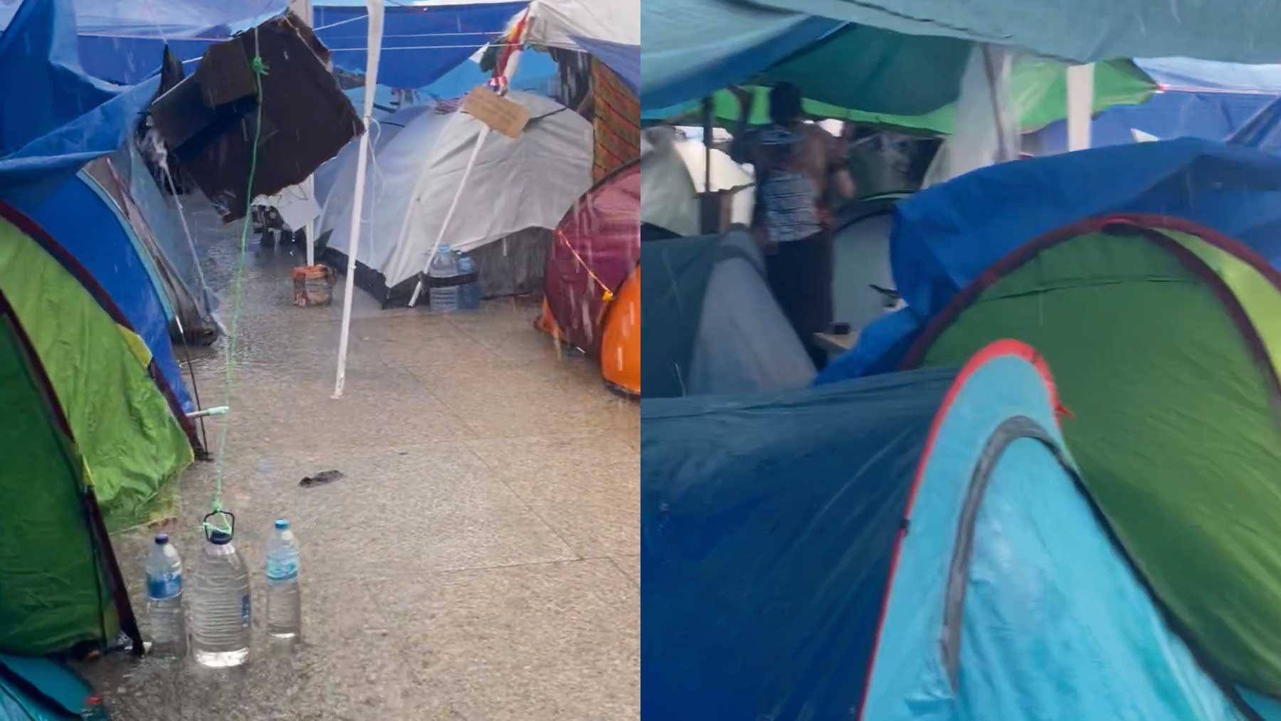 Así achican agua en plena tormenta los radicales de izquierda acampados en la Puerta del Sol