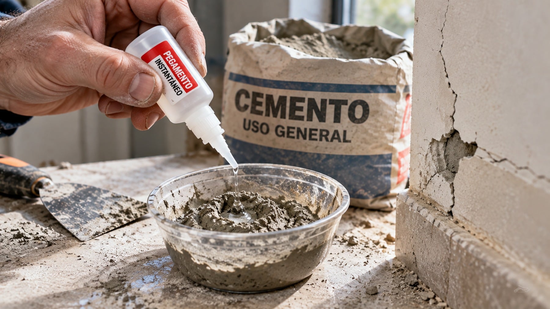 Los albañiles coinciden sin dudarlo: mezclar cemento con pegamento instantáneo es el truco más eficaz para reparar pequeñas grietas en casa