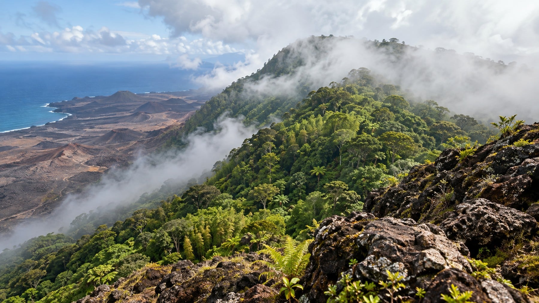 En 1847 un biólogo inglés empezó a reforestar una isla volcánica y desértica: 180 años después tienen un bosque nuboso y una montaña de 800 metros completamente vegetada