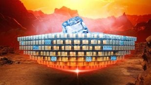 Ilustración de un cubito de hielo sobre un aislante térmico en un entorno caliente