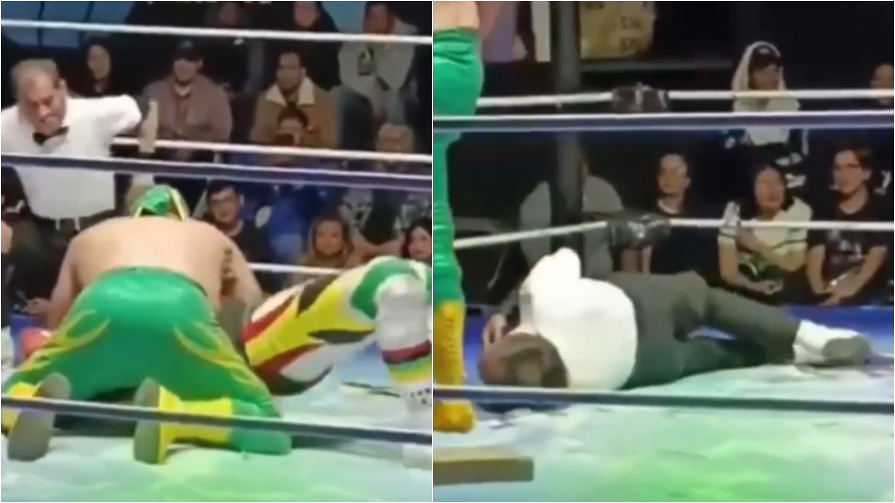 Un luchador mata a un árbitro en el cuadrilátero haciéndole la desnucadora, una llave prohibida