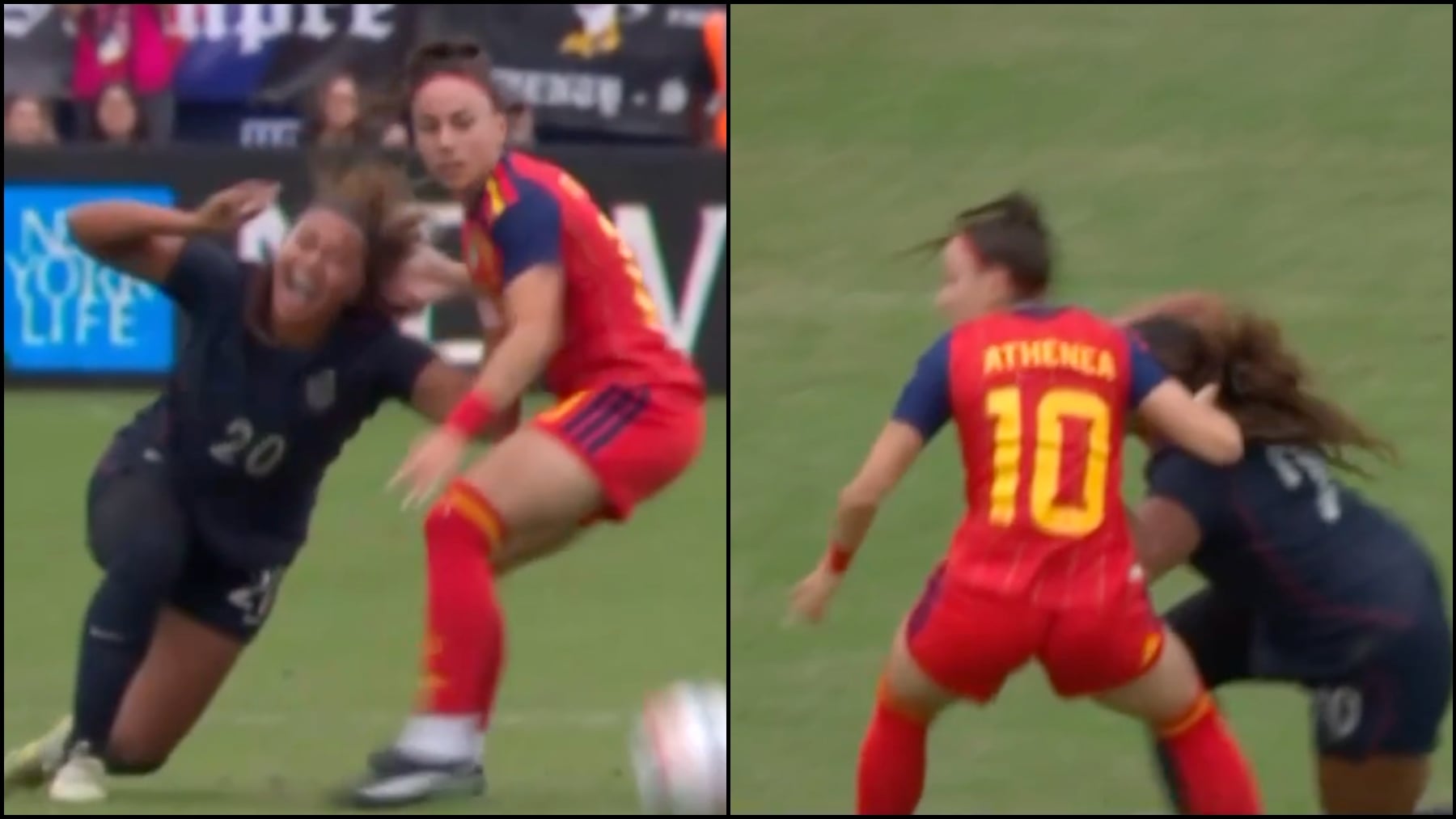 Athenea fue expulsada con España minutos antes que Vinicius... ¡por un tirón de pelo a una jugadora de Estados Unidos!