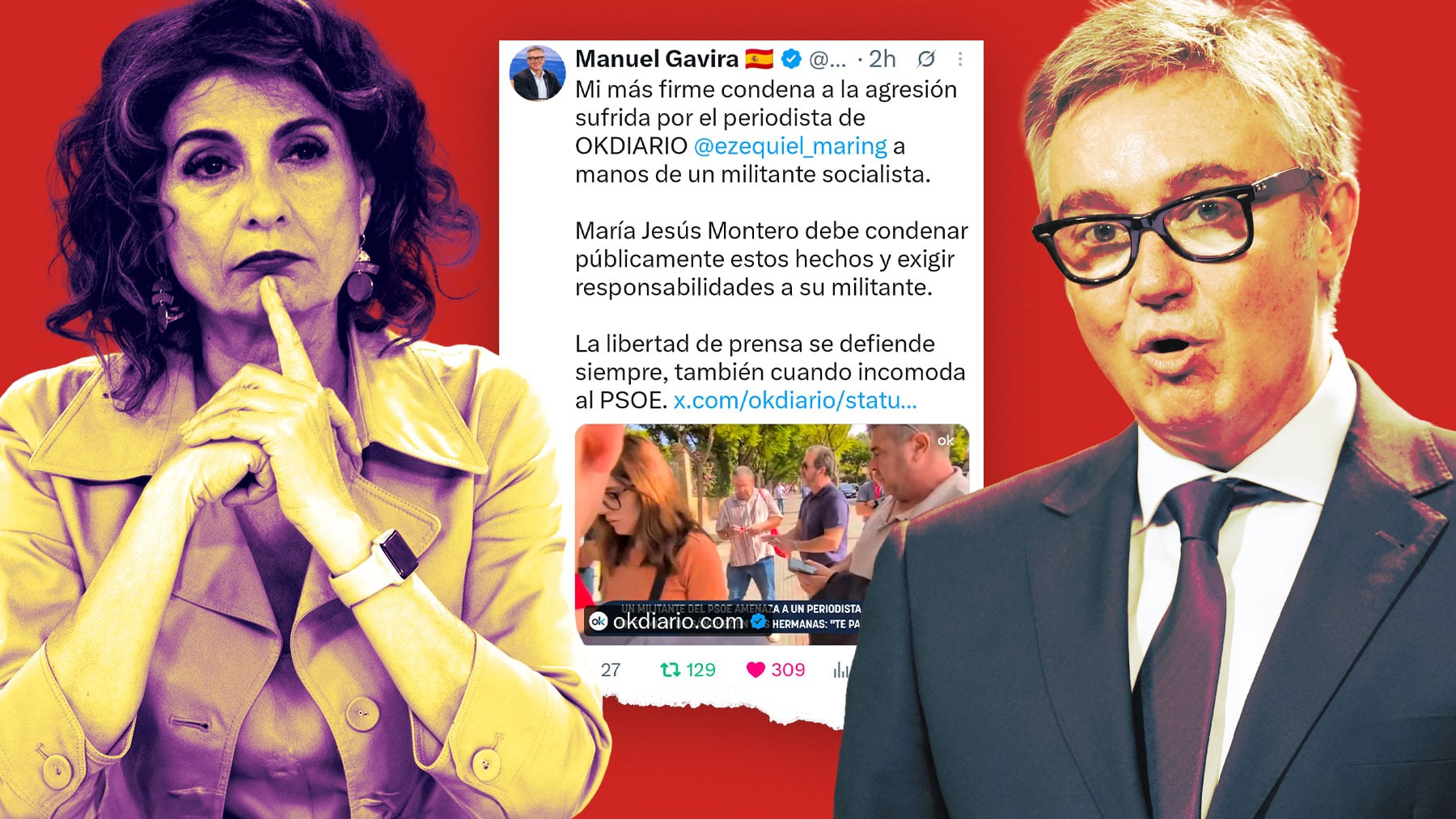 Gavira exige a Montero que condene la agresión al periodista de OKDIARIO y reclama responsabilidades al PSOE