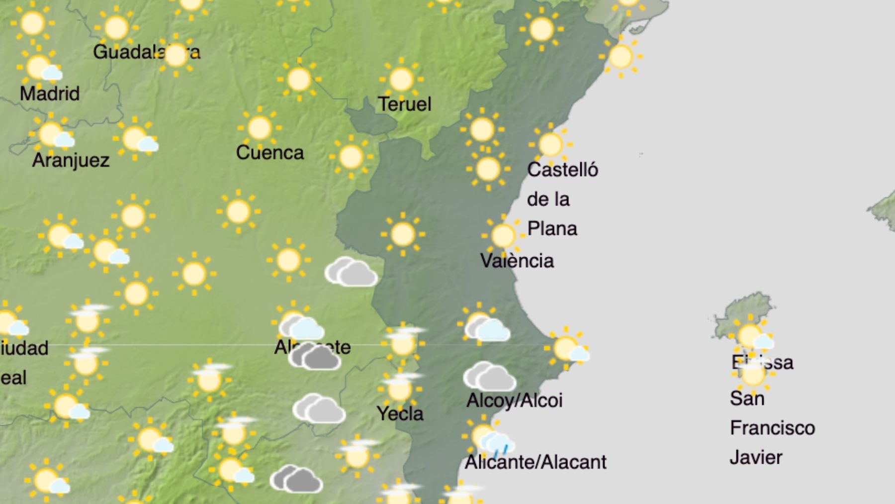 Aviso de la AEMET: lluvias y temperaturas en descenso en la Comunidad Valenciana