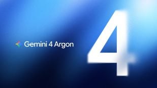 Logotipo oficial de Gemini 4 Argon, el nuevo modelo de IA de Google, sobre un fondo azul con un gran número 4