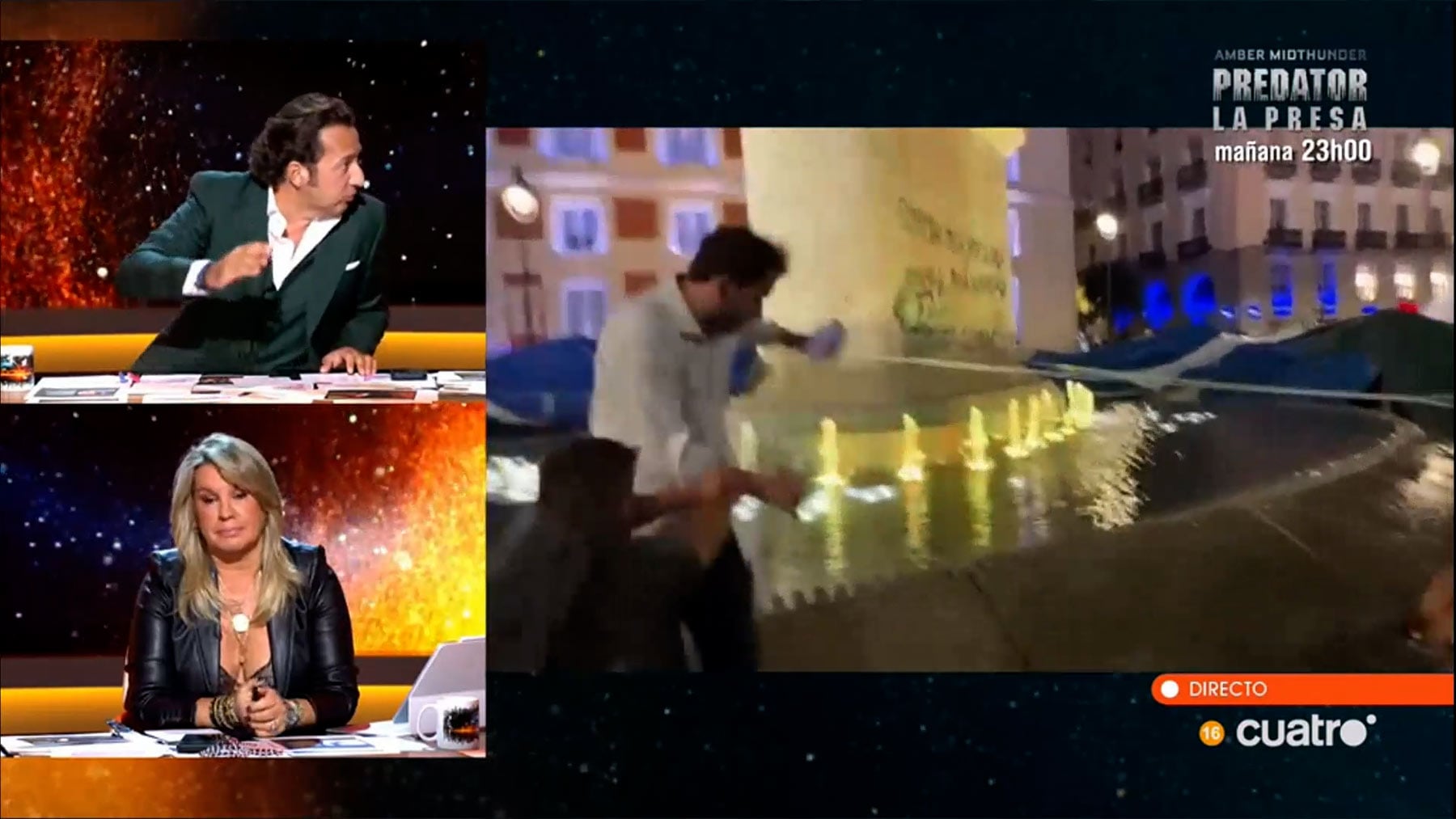 Un energúmeno acampado en Sol agrede violentamente en directo a un reportero de