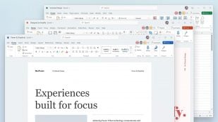 Ventanas de Word, PowerPoint y Excel con el diseño de Office 2021