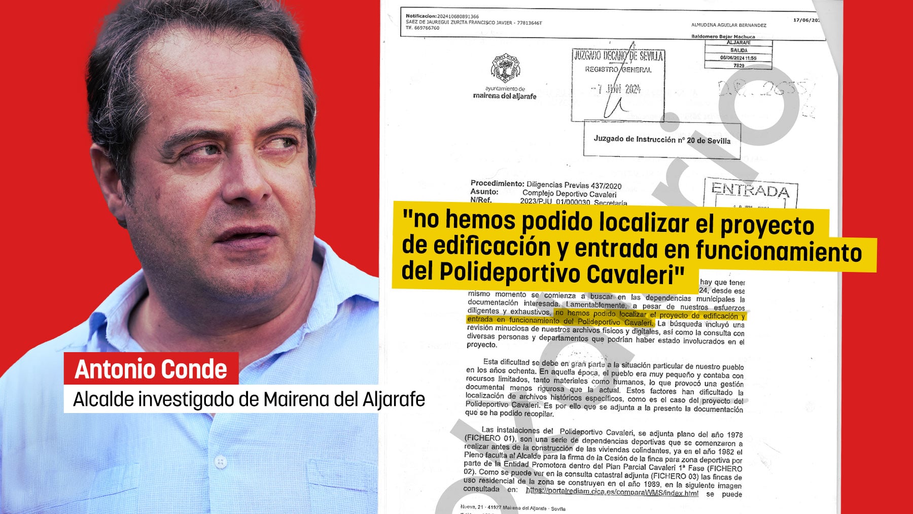 El alcalde de Mairena del Aljarafe confesó que no localiza el proyecto de edificación del polideportivo por el que es investigado