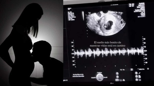 Montaje de imágenes del anuncio de embarazo de Adara Molinero (Instagram).