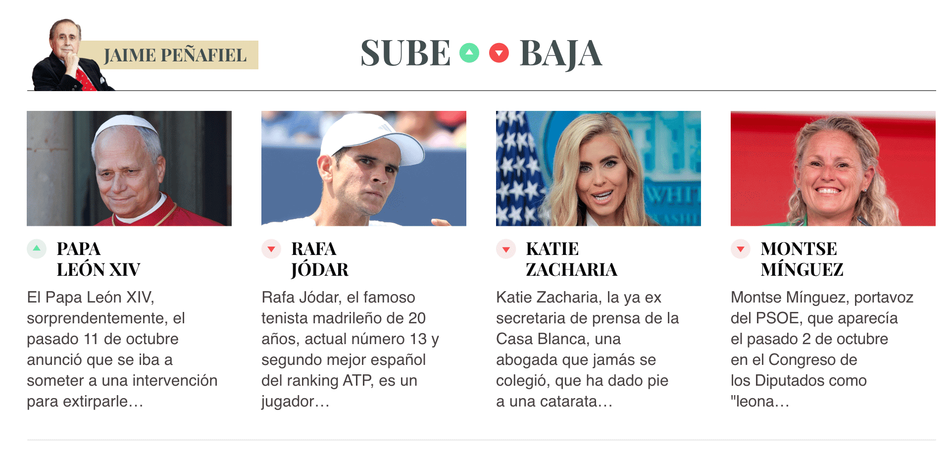 Sube & baja, por Jaime Peñafiel: semana del 10 al 16 de octubre