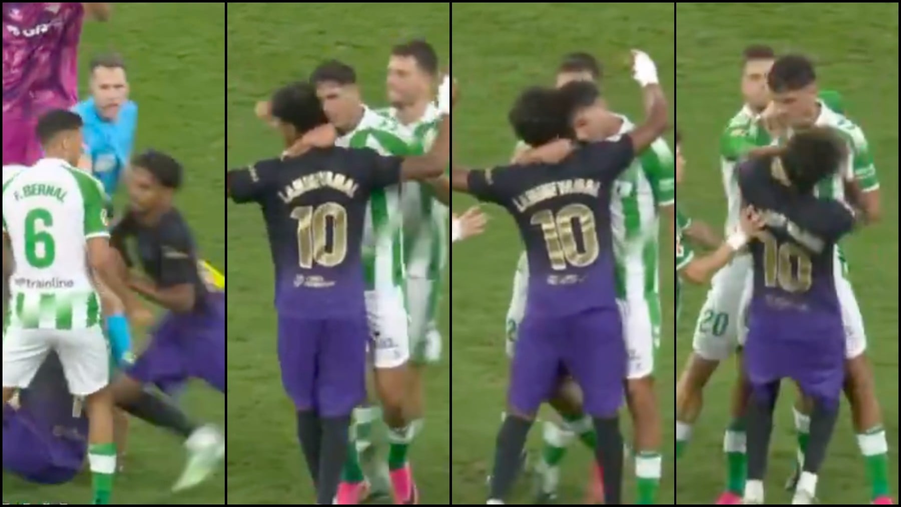 De Burgos Bengoetxea deja al Betis con 10 tras marcar un gol: expulsa a Bernal tras un encontronazo con Lamine Yamal