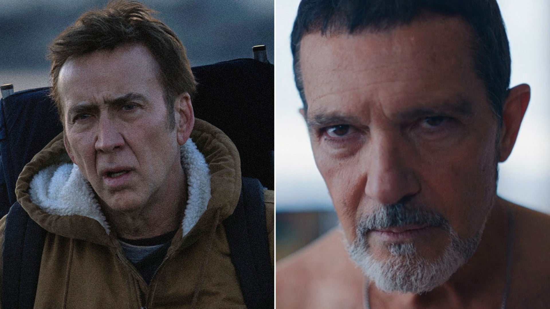 Nicolas Cage en ‘Arcadian’ ( Aperture Media Partners) y Antonio Banderas en ‘Babygirl’ (A24).