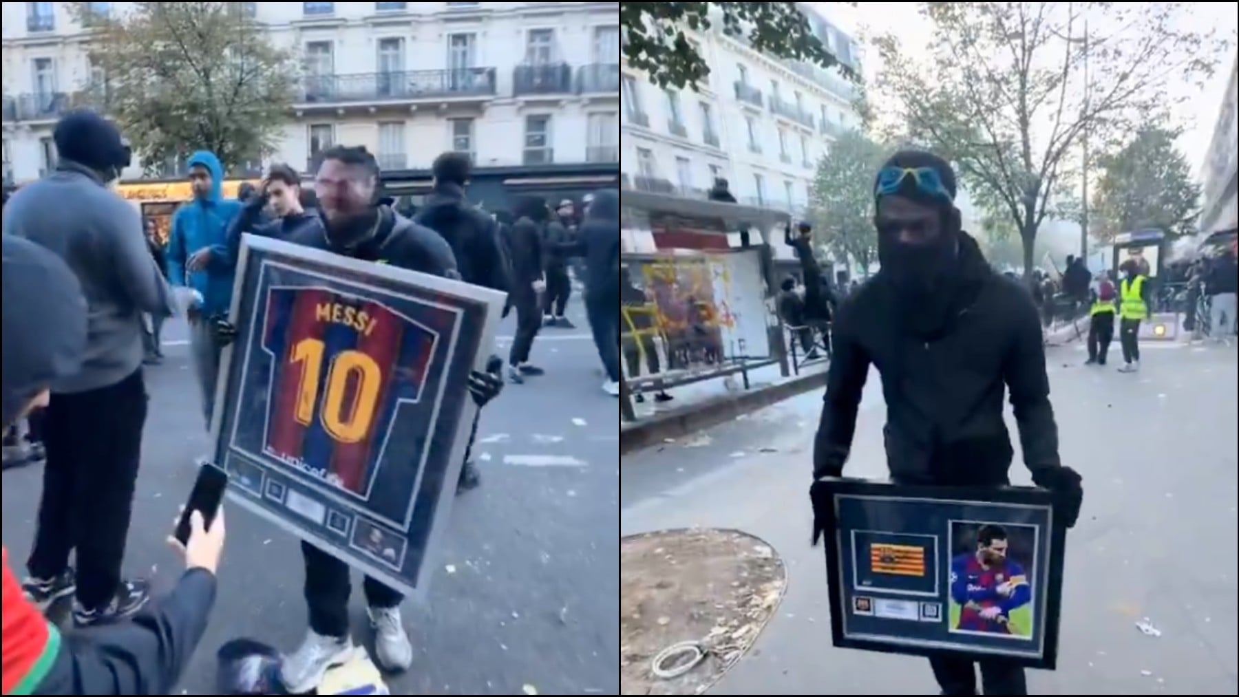 Radicales de ultraizquierda roban una camiseta del Barça firmada por Messi en las protestas violentas en París