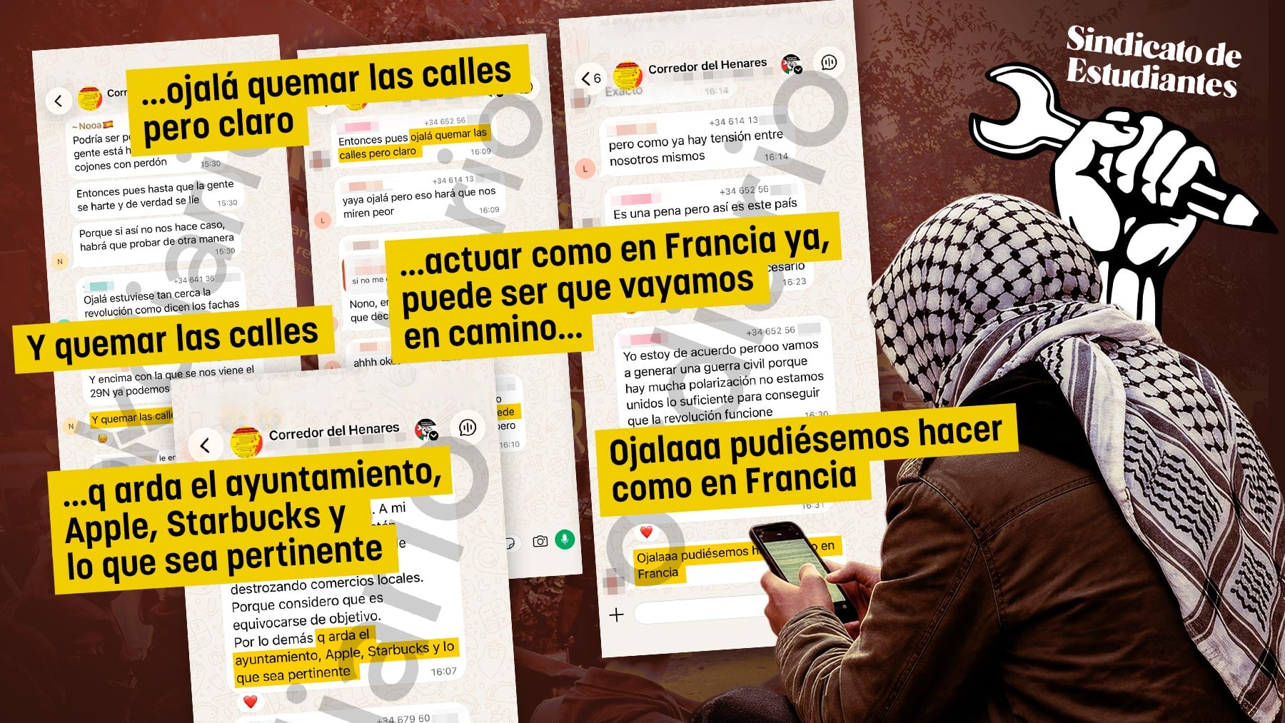 Los chats de la extrema izquierda infiltrada en la protesta educativa contra Ayuso: Hay que quemar las calles como en Francia