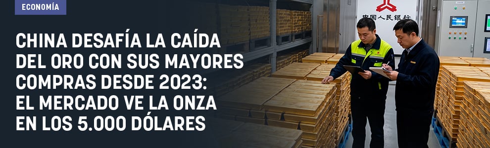 China desafía la caída del oro con sus mayores compras desde 2023: el mercado ve la onza en los 5.000 dólares